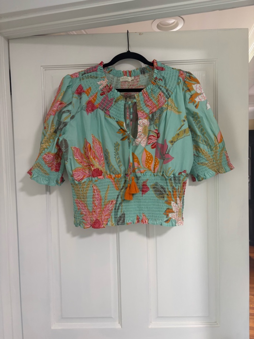 NWOT Spartina 449 Mint Green Floral Smocked Crop Top